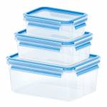 Emsa - CLIP & CLOSE Frischhaltedosen-Set (transparent/blau, 0,55 Liter, 1,0 Liter, 2,3 Liter)
