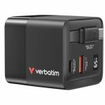 Verbatim - Gan Charger 65W 2xUSB-C PD,1xUSB-A, retrac. Cable 32217